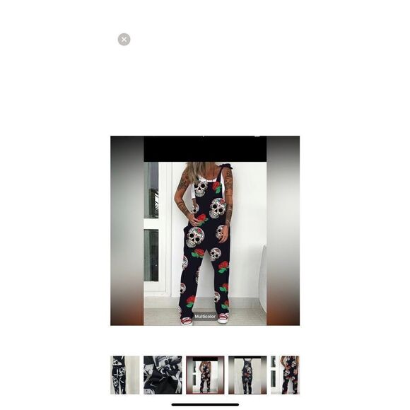 Lightweight skull,overalls with tie shoulders front pocket silky feel for summer - Picture 2 of 4